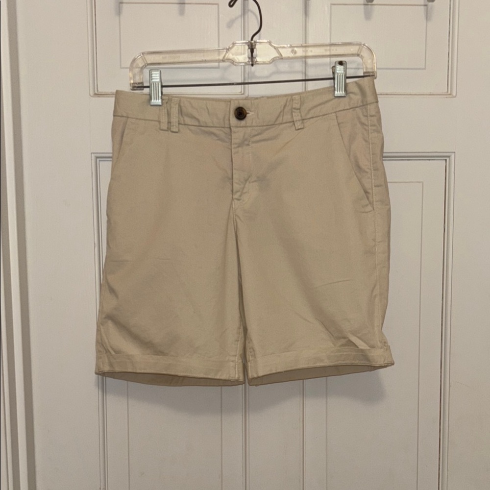 Tan Bermuda Shorts with Cuffed Hem